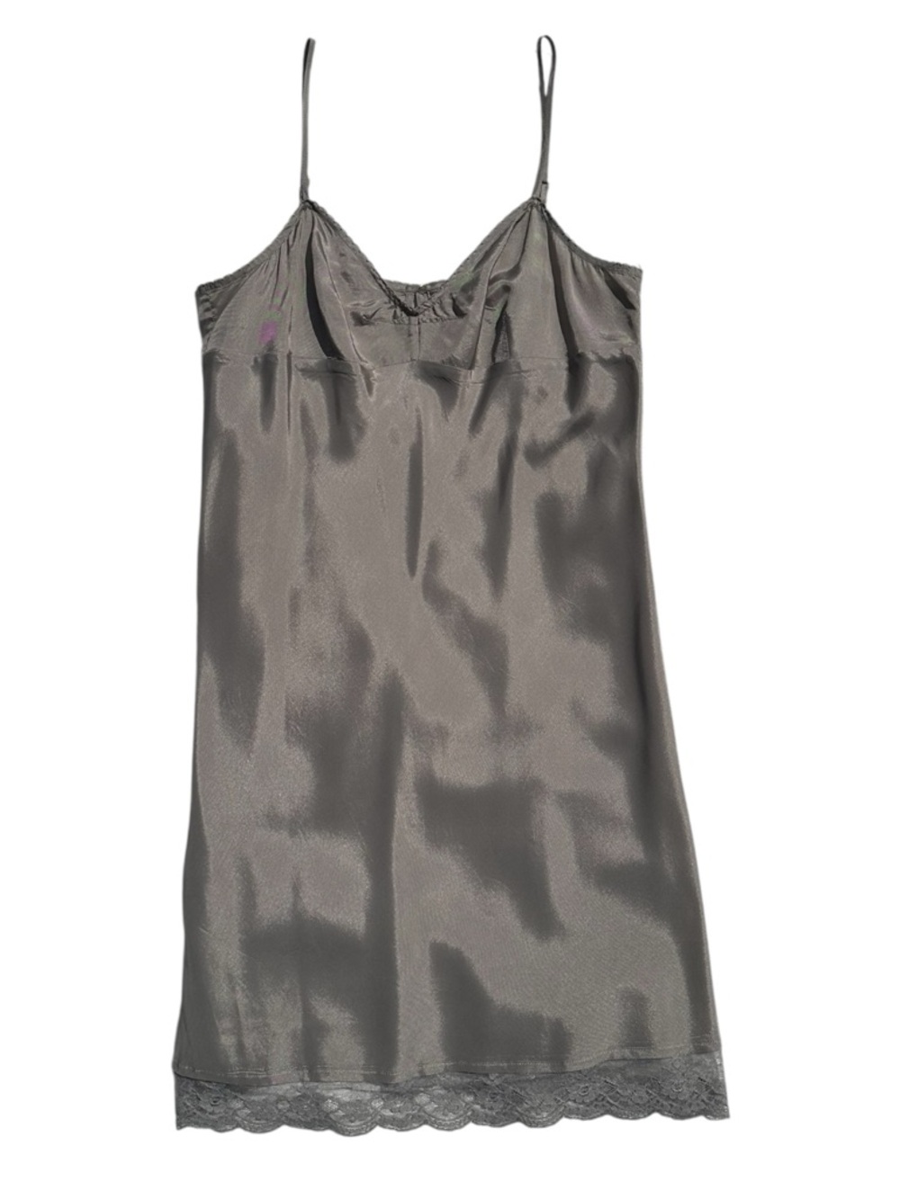 Satin Lace-Trim Slip Dress - Gray